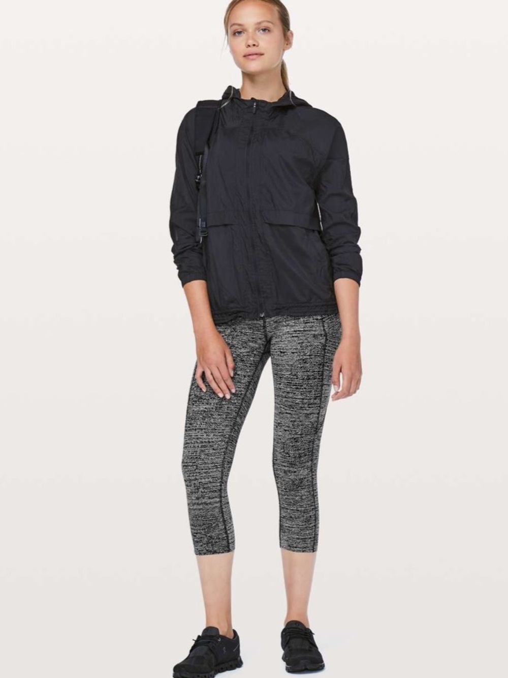 Lululemon Fast & Free Crop II Nulux 19" Twillines Ice Grey Black Size 6 - Picture 2 of 6